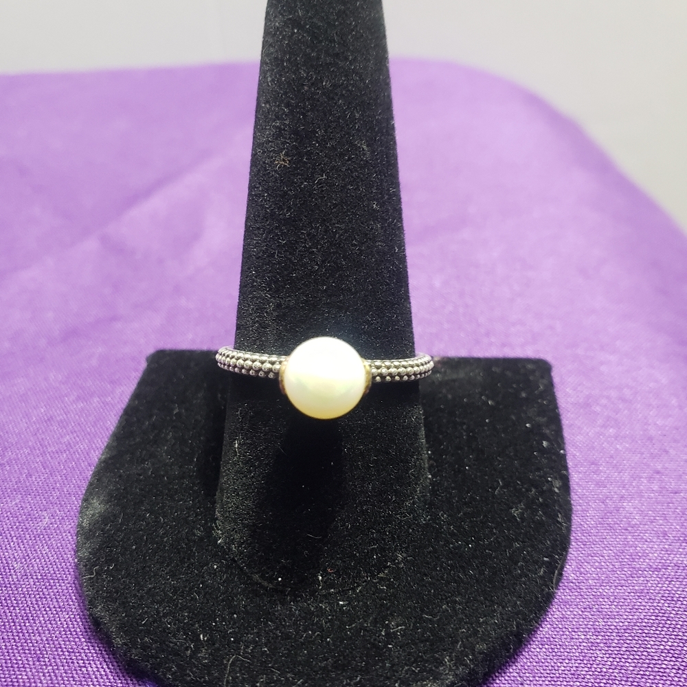 SS & 14 kt Stack 7-7.5 mm White Freshwater Cultured Pearl Ring